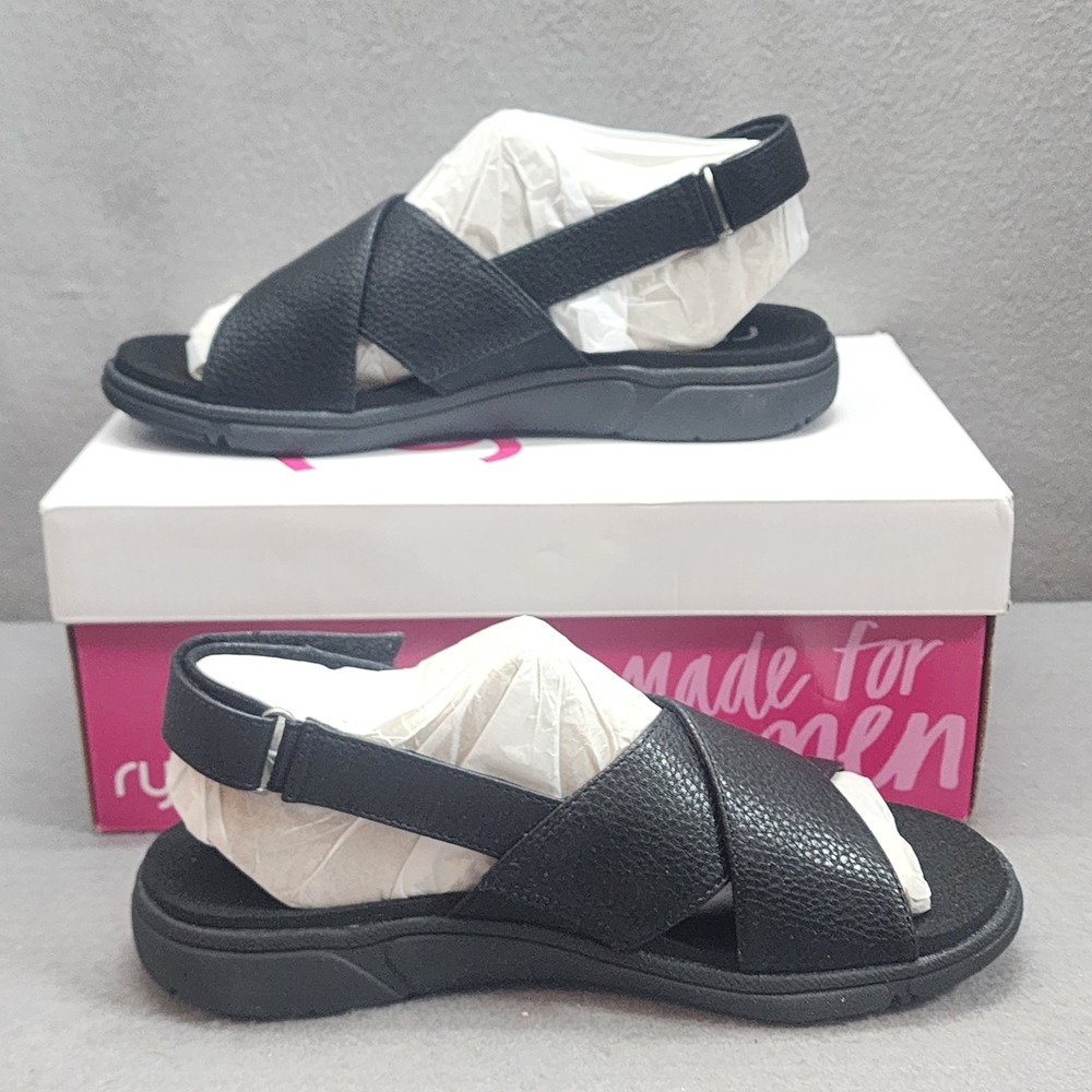 Ryka Marvelous‎ Sandal Black Pebbled Slingback Adjustable Womens 8M